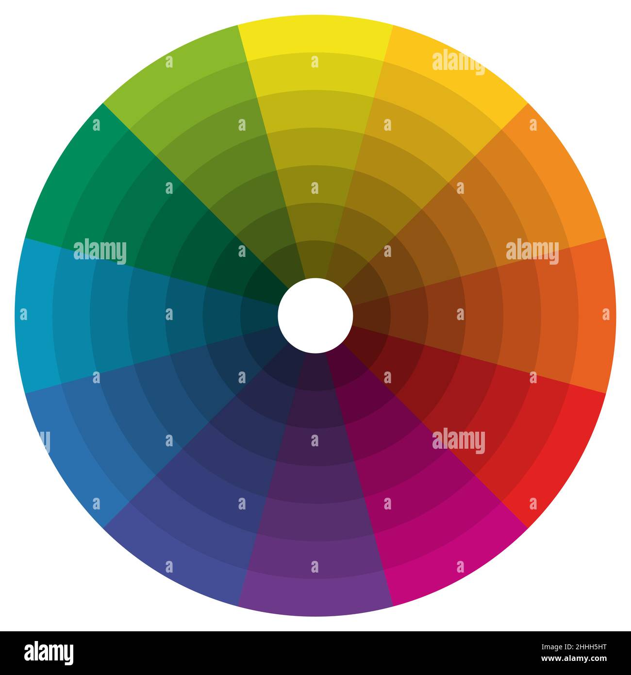 Abbildung: Drucken Farbrad mit verschiedenen Farben in Abstufungen. Stock Vektor