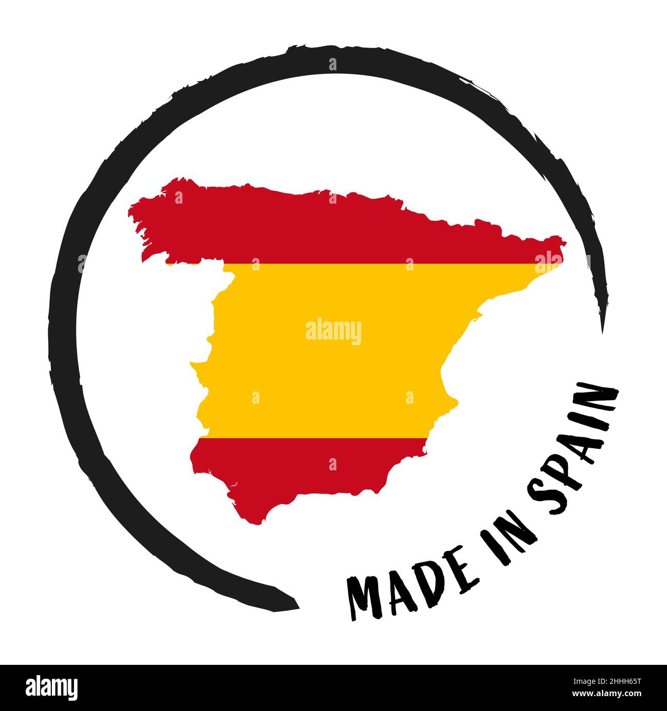 eps-Vektordatei mit Business-Stempel, runder Patch 'Made in Spain' mit Silhouette von spanien und nationalen Farben Stock Vektor