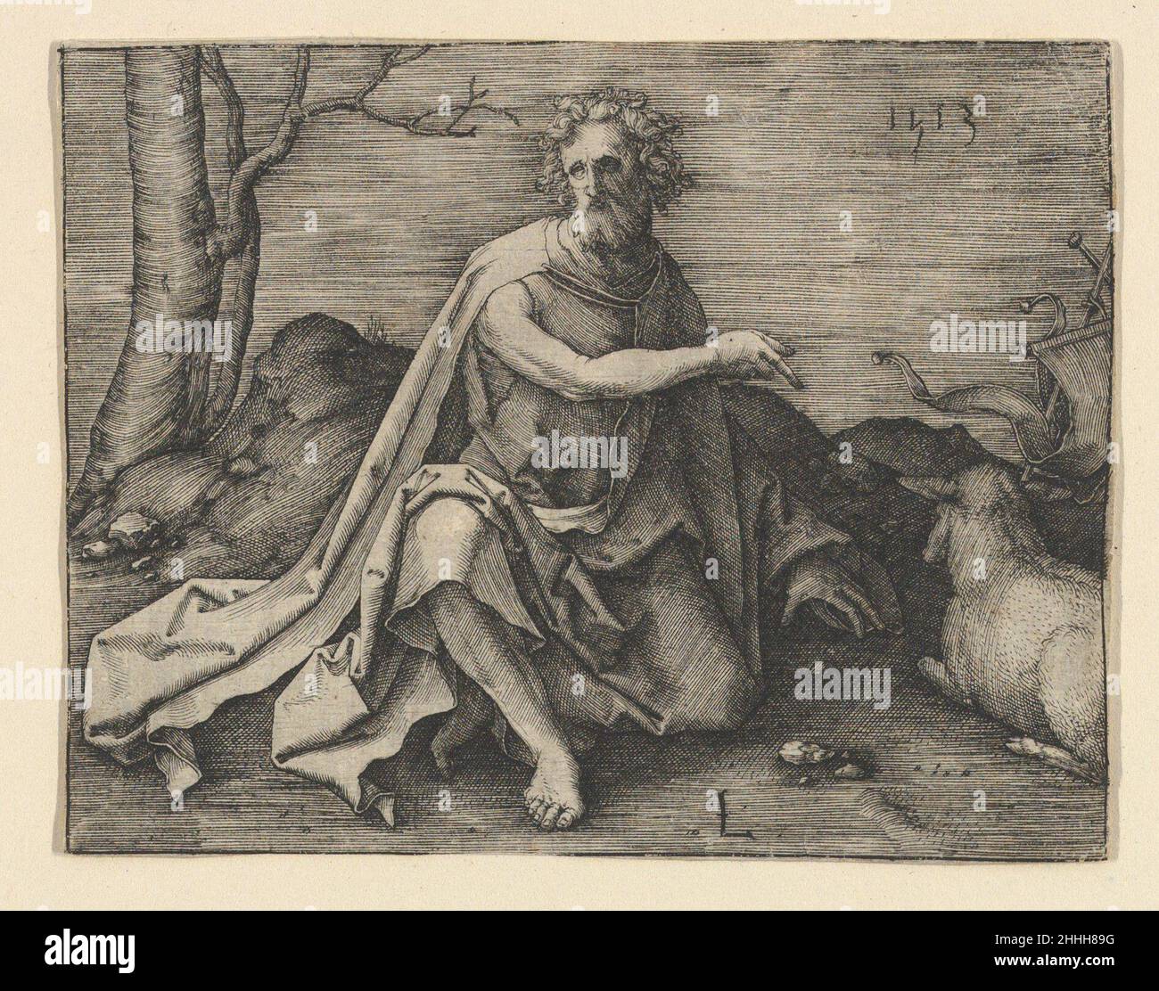 Johannes der Täufer in der Wüste 1513 Lucas van Leyden Niederlandisch. Johannes der Täufer in der Wüste 364703 Stockfoto