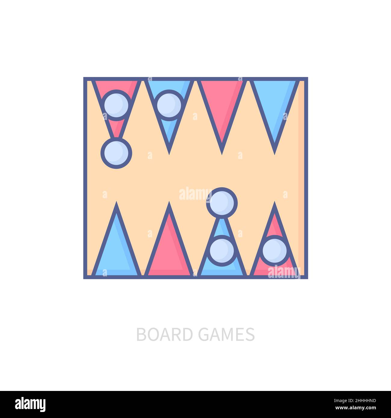 Brettspiele - modernes Liniendesign-Symbol auf weißem Hintergrund. Ordentliches detailliertes Bild des klassischen Boards für Backgammon. Hobby, angenehmer Abend, Paar en Stock Vektor