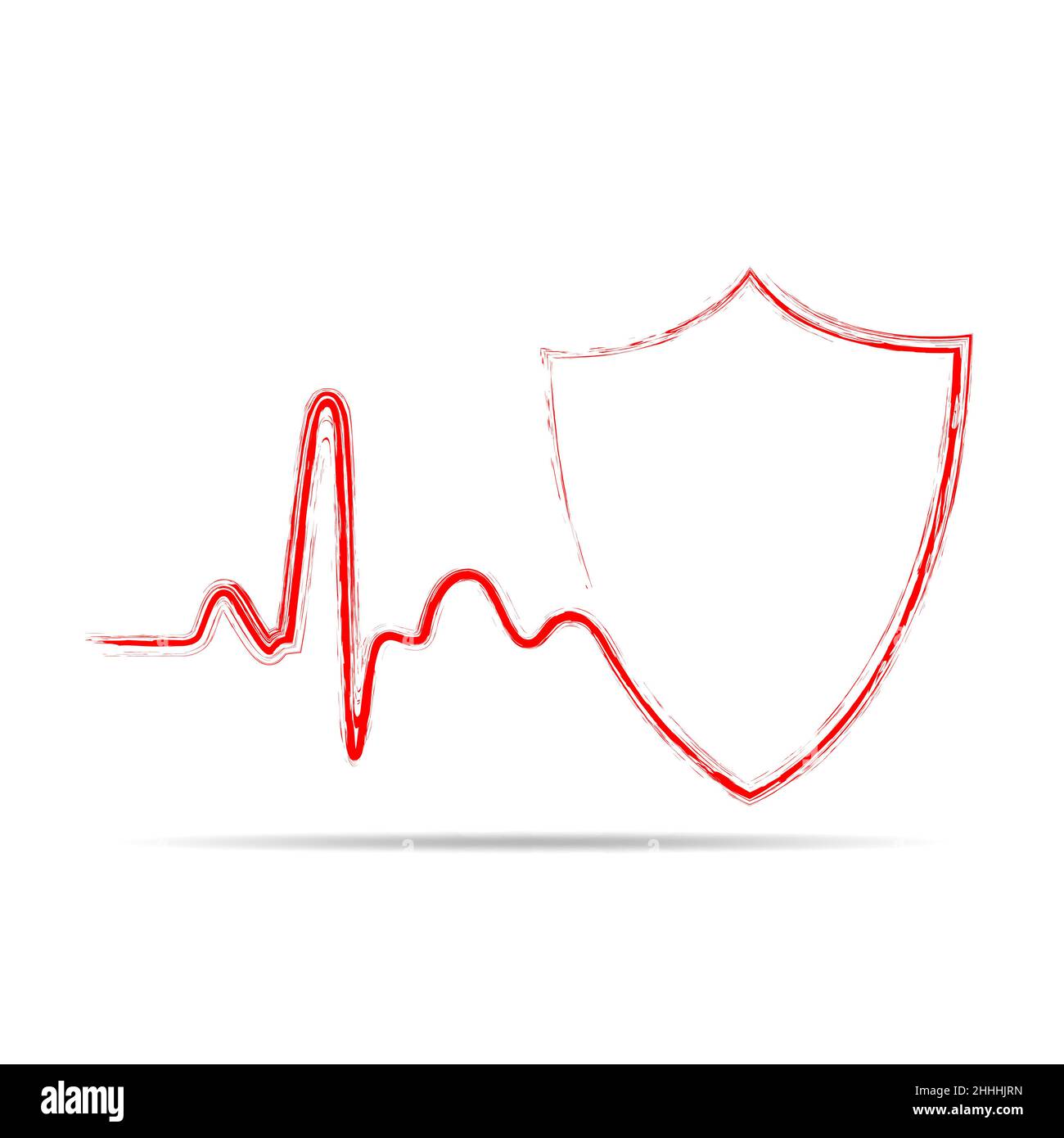 Handgezeichnetes Schildsymbol mit Herzschlagzeichen, isoliert. Vektorgrafik. Konzept des kardiologischen Schutzes Stock Vektor