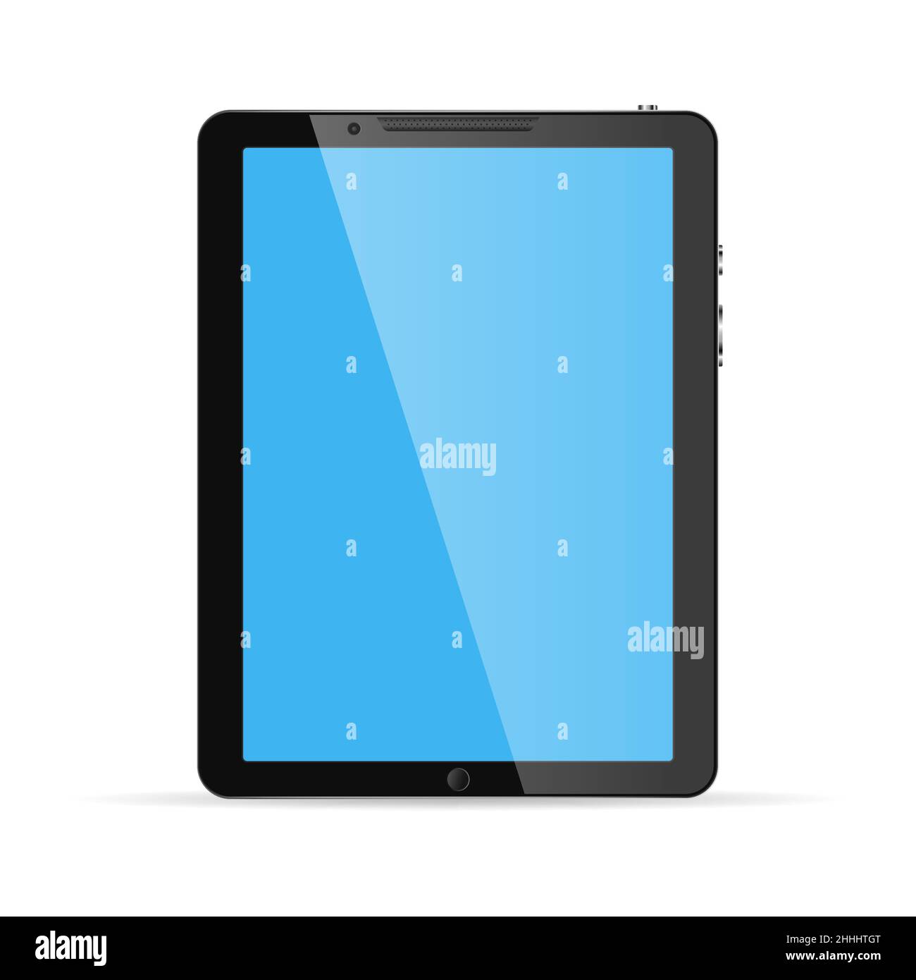 Moderner Touchscreen Tablet-Computer auf weißem Hintergrund isoliert. Tablet-Computer mit blauem Bildschirm. Vektorgrafik. Stock Vektor