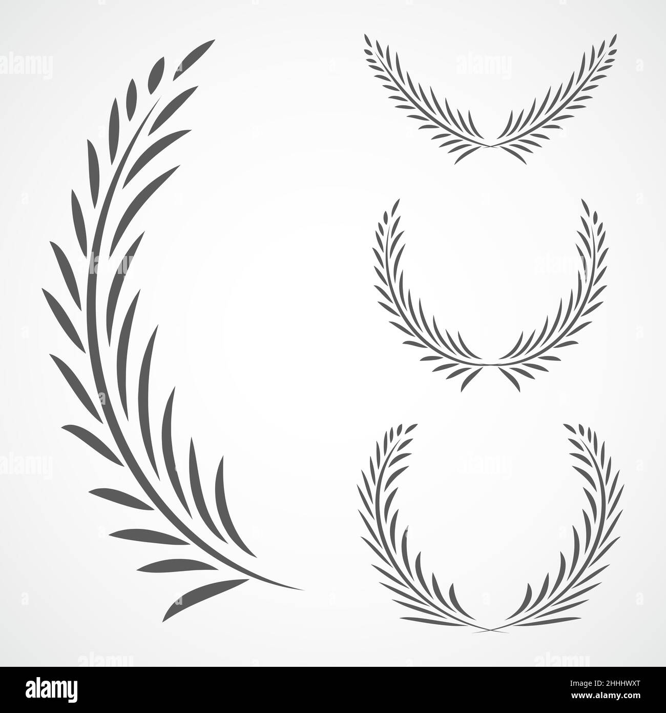 Set aus Lorbeerkränzen-Ikonen in flachem Design. Vektorgrafik. Graue Kränze auf hellem Hintergrund Stock Vektor