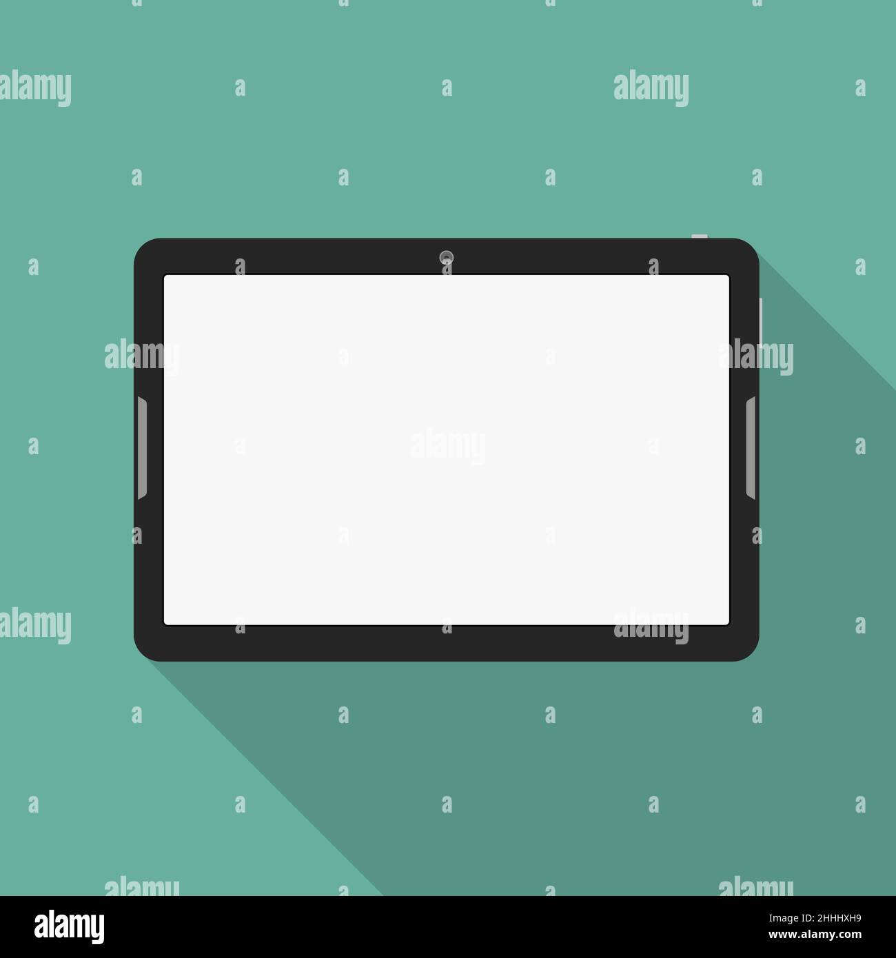Moderner Touchscreen-Tablet-Computer mit langem Schatten. Tablet-Computer mit weißem Bildschirm. Vektorgrafik. Stock Vektor
