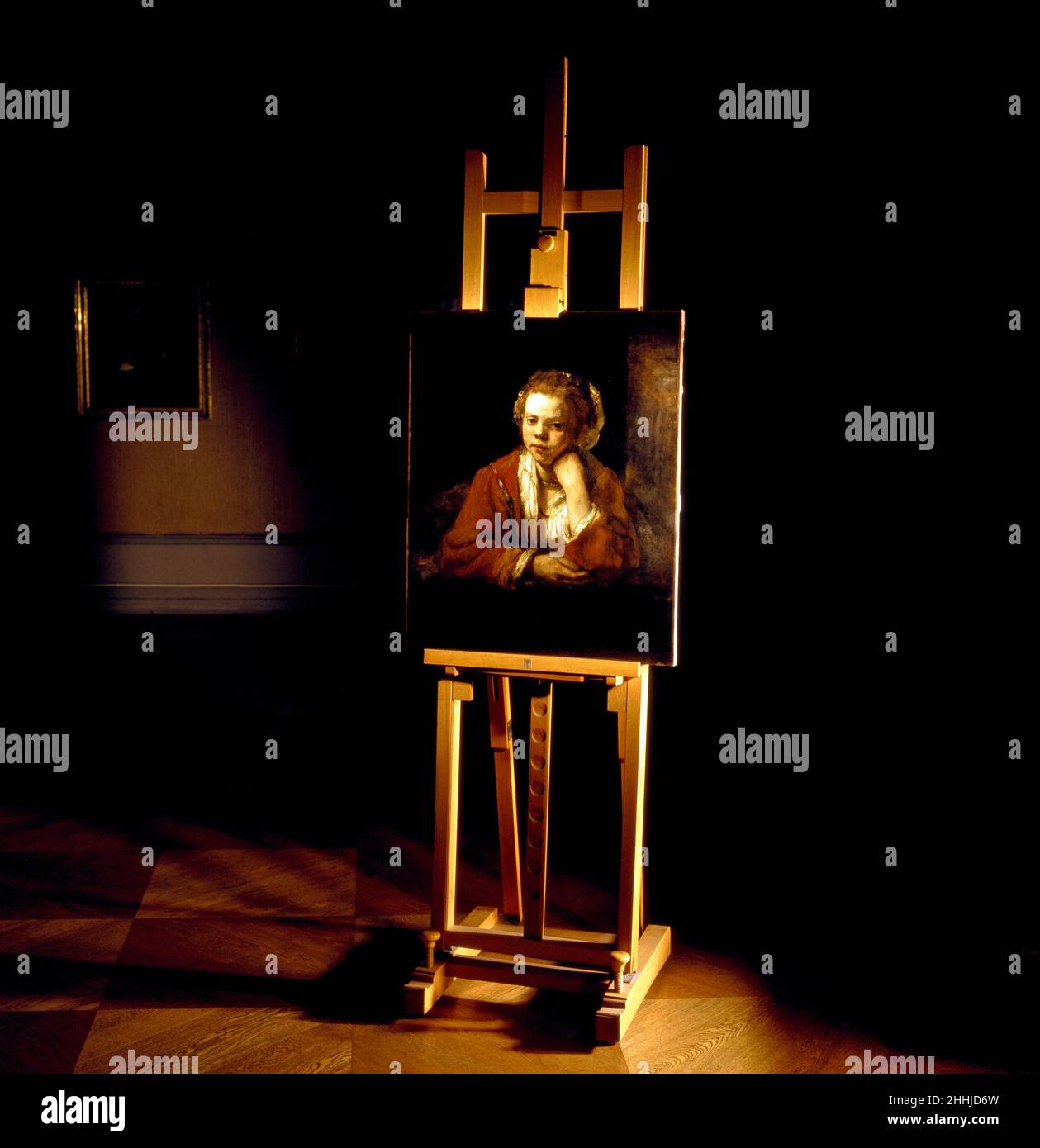 Rembrandt malte „die Küchenmädchen“ auf Staffelei Stockfoto