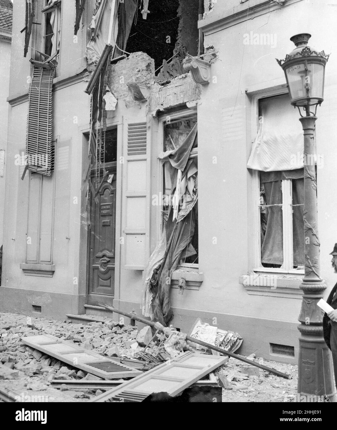 Häuser, die von deutscher Artillerie in Malines ( Mechelen) um August / September 1914 beschädigt wurden Stockfoto