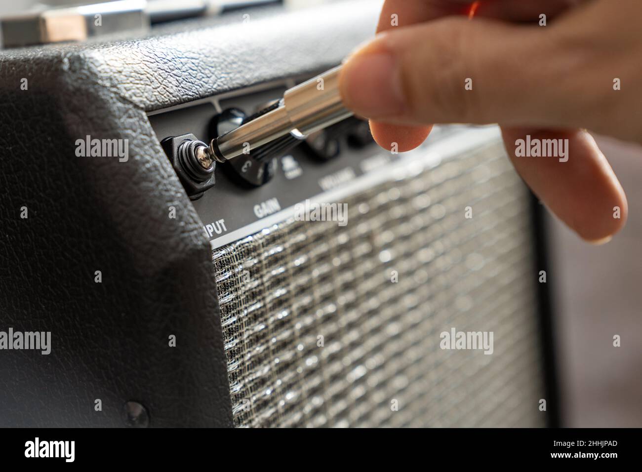 Nahaufnahme des E-Gitarren-Verstärkers Stockfoto