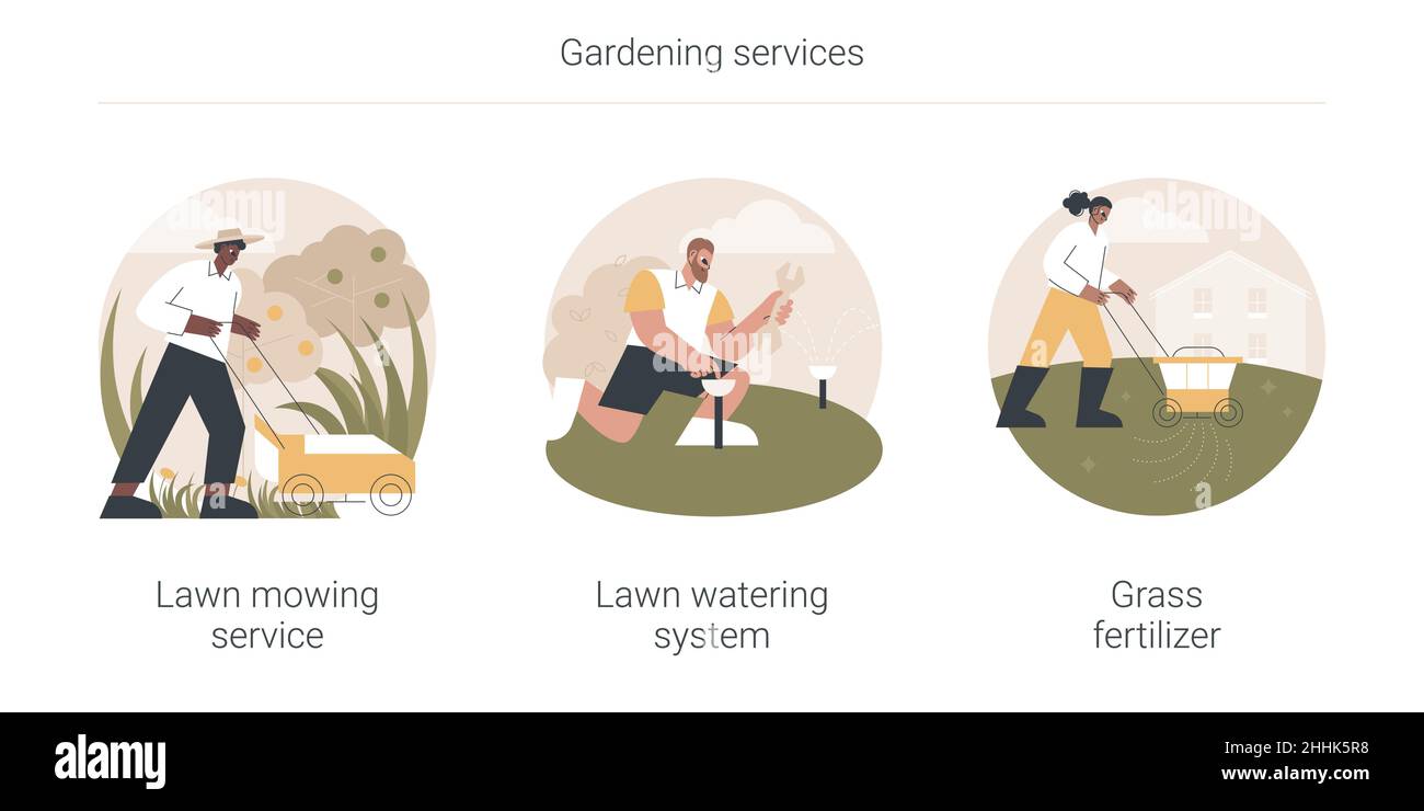 Gartenarbeit Dienstleistungen abstraktes Konzept Vektor Illustrationen. Stock Vektor