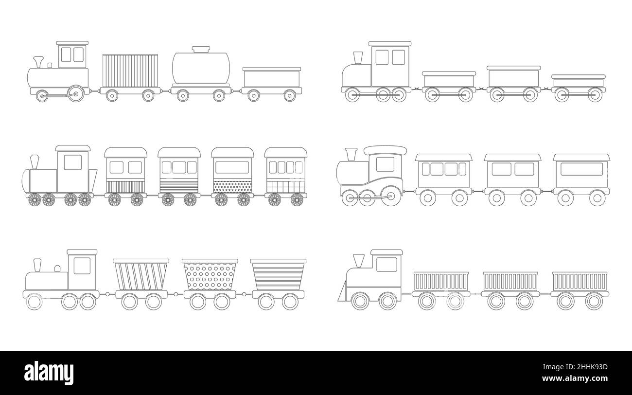 Satz von Konturen von Kinderzügen, Vektordarstellung Stock Vektor