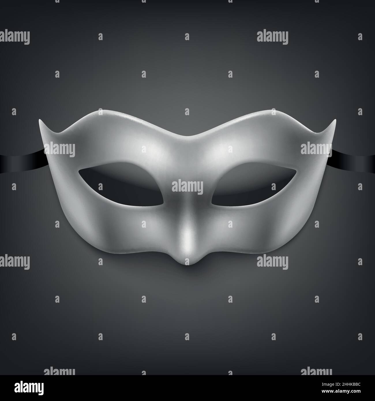 Vector 3D realistische Silber Karneval Gesicht Maskon Schwarz Hintergrund. Maske für Party, Maskierung Nahaufnahme. Design-Vorlage von Maske für Mann, Frau. Karneval Stock Vektor