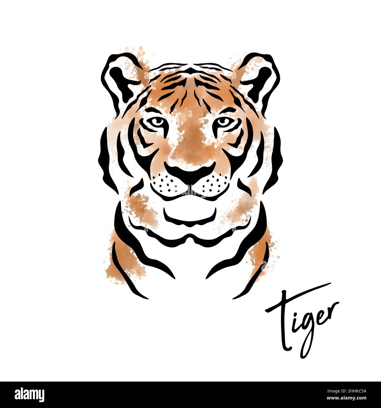 Konzept Des Chinesischen Neujahrs 2022. Vektor Handgezeichnetes Tiger Gesicht. Noble Tiger Head isoliert in Flat oder Cartoon Style für Print, Logo Design. Frohes Neues Jahr Stock Vektor