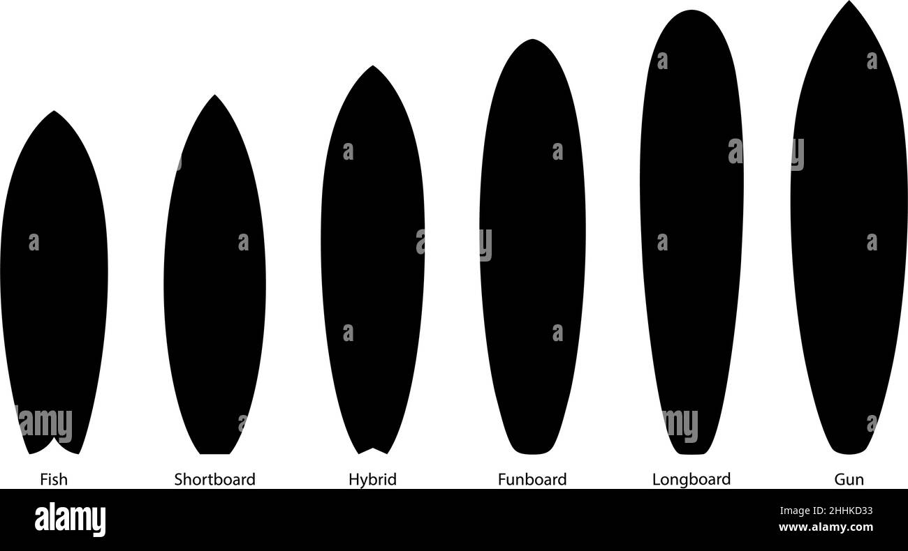 Set aus schwarzen Silhouetten von Surfbrettern, Vektor-Illustration Stock Vektor