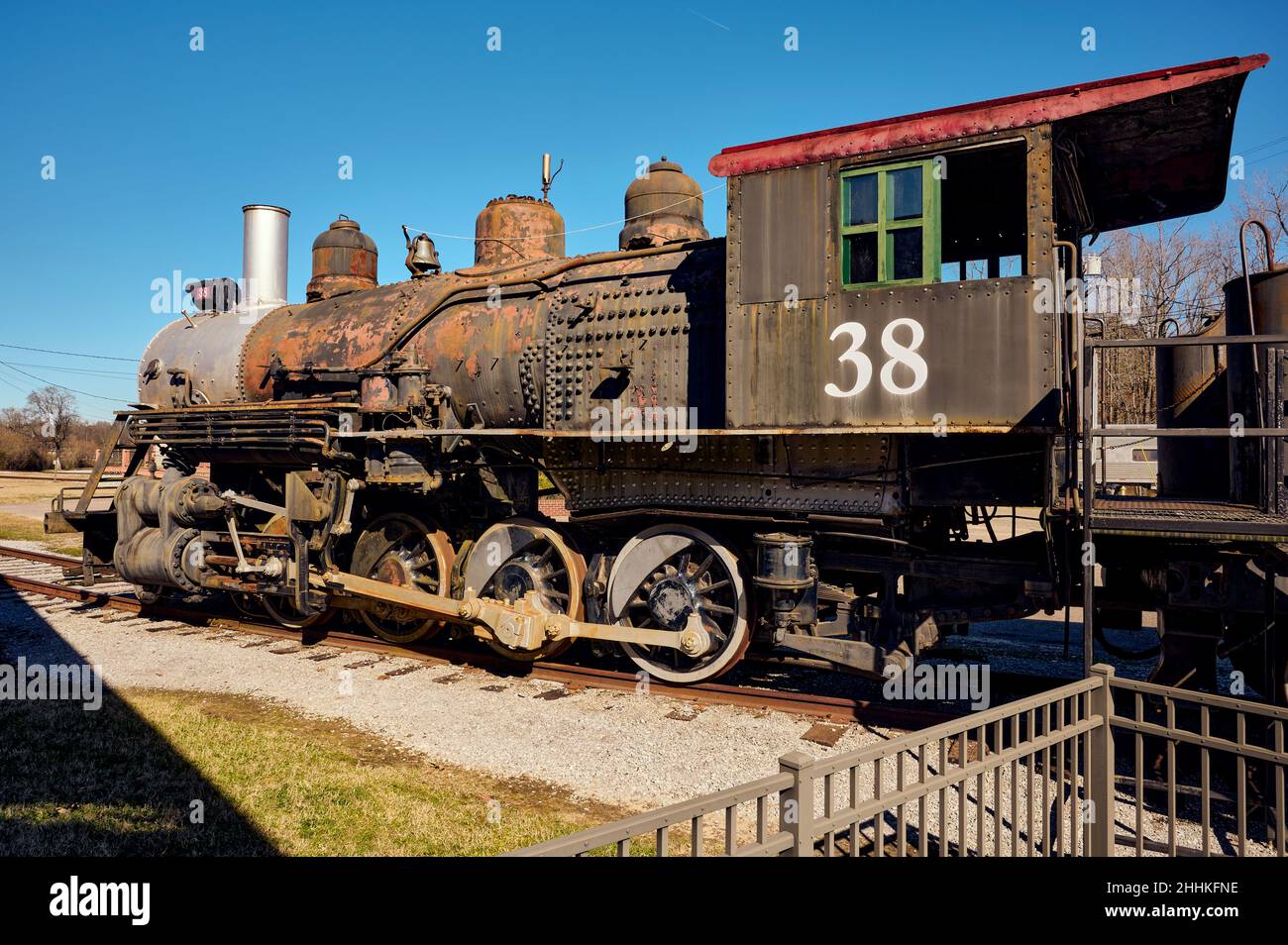Alte alte alte Dampflokomotive oder Lokomotive mit einer 2-8-0-Radkonfiguration, die Anfang 1900s in Alabama, USA, im Einsatz war. Stockfoto