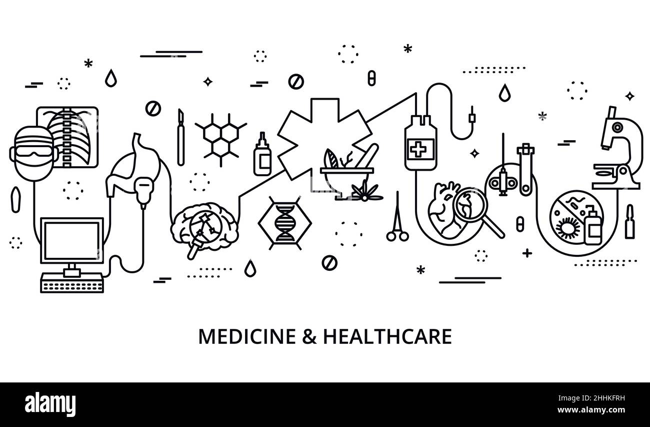Moderne editierbare Linienvektordarstellung, Konzept der Medizin und des Gesundheitswesens, für Grafik- und Webdesign Stock Vektor