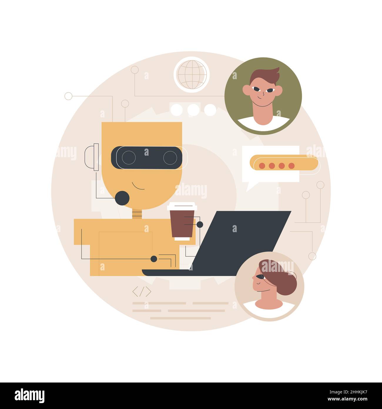 Chatbot Customer Service abstrakte Konzept Vektor Illustration. Customer Service bot, KI im Einzelhandel, E-Commerce Chatbot, Self-Service Experience, Online-Client-Support, Abstrakte Metapher für Web-Chat. Stock Vektor