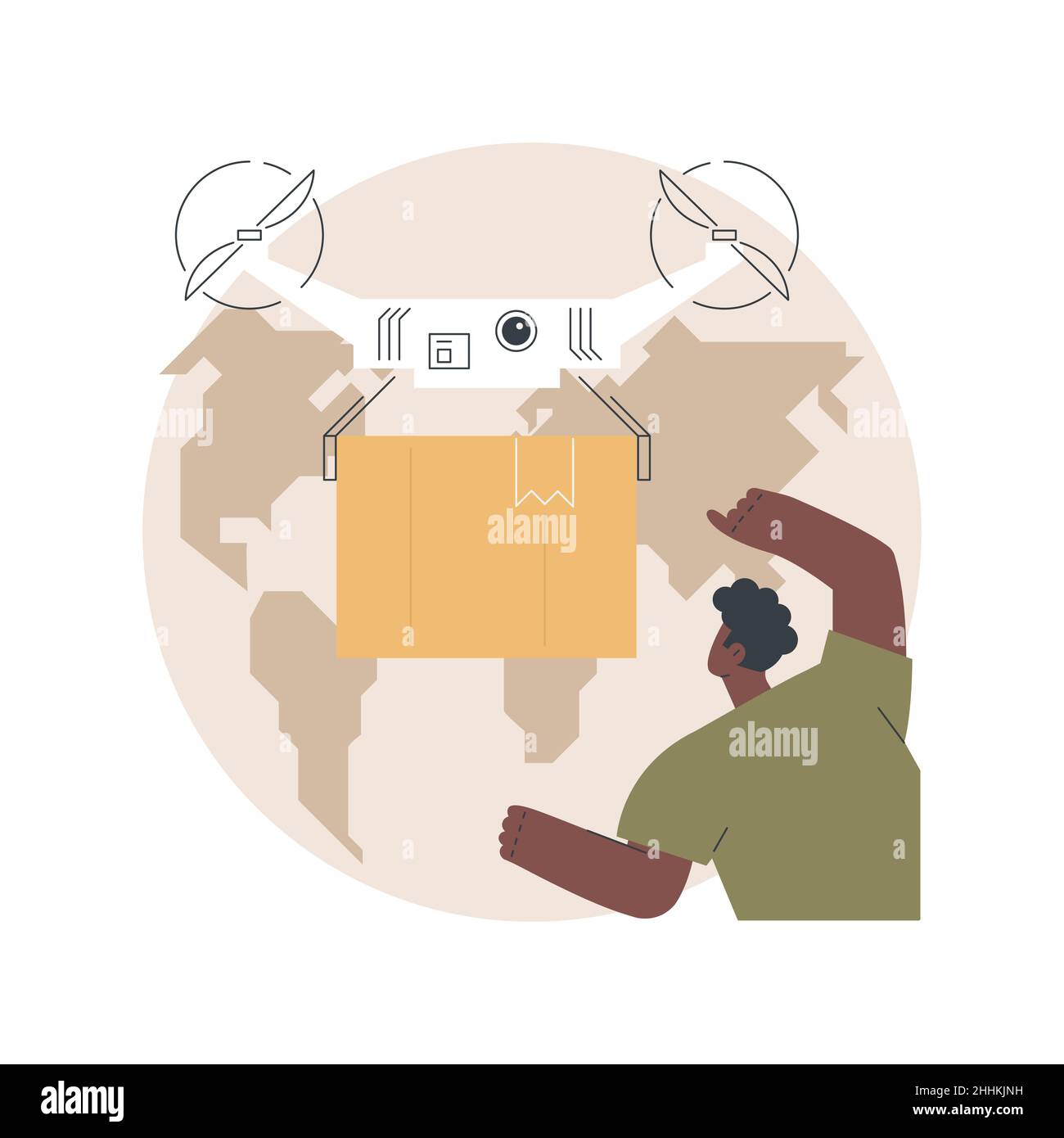 Drohnenlieferung abstrakte Konzept Vektor Illustration. Drohnen kommerzielle Lieferung, Versorgung Business-Trend, Fracht-Drohnen, autonome Warenschifffahrt, unbemannte Pakettransport abstrakte Metapher. Stock Vektor