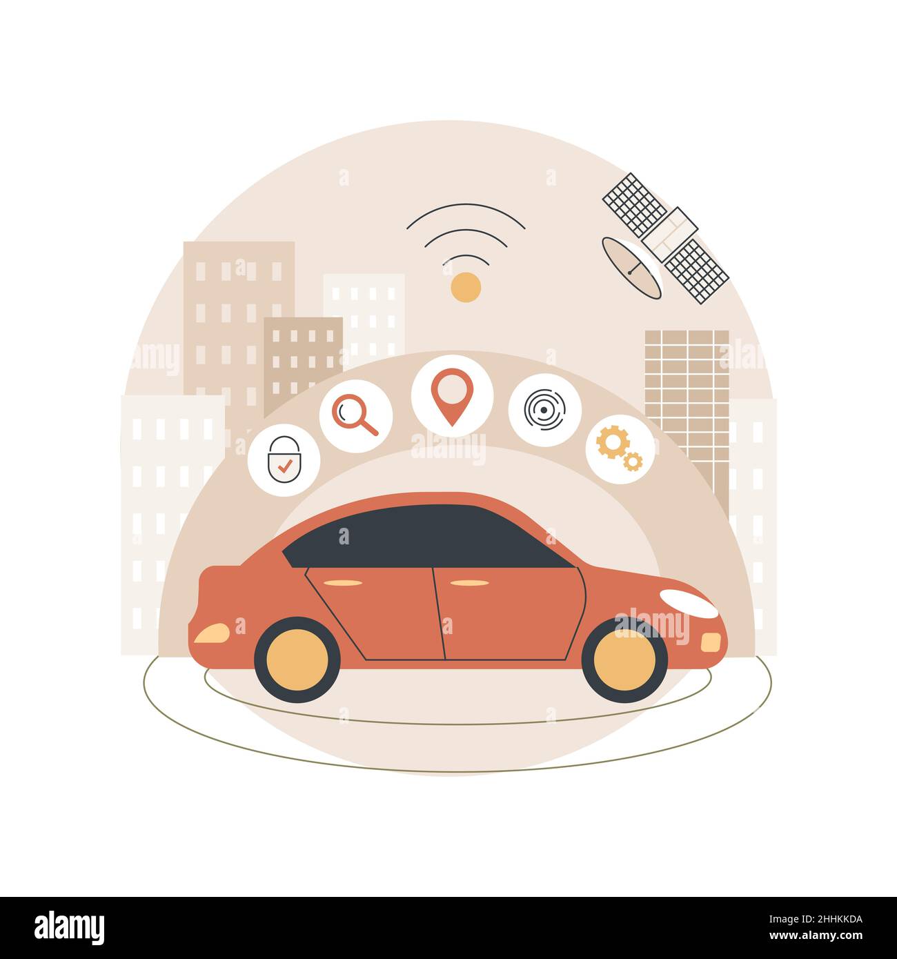 Autonomes Auto abstrakte Konzept Vektor Illustration. Selbstfahrendes Auto, fahrerloses Roboterfahrzeug, sensorbasierte Technologie, autonomes Fahrzeug, selbstgesteuert, Abstrakte Metapher für Probefahrt. Stock Vektor