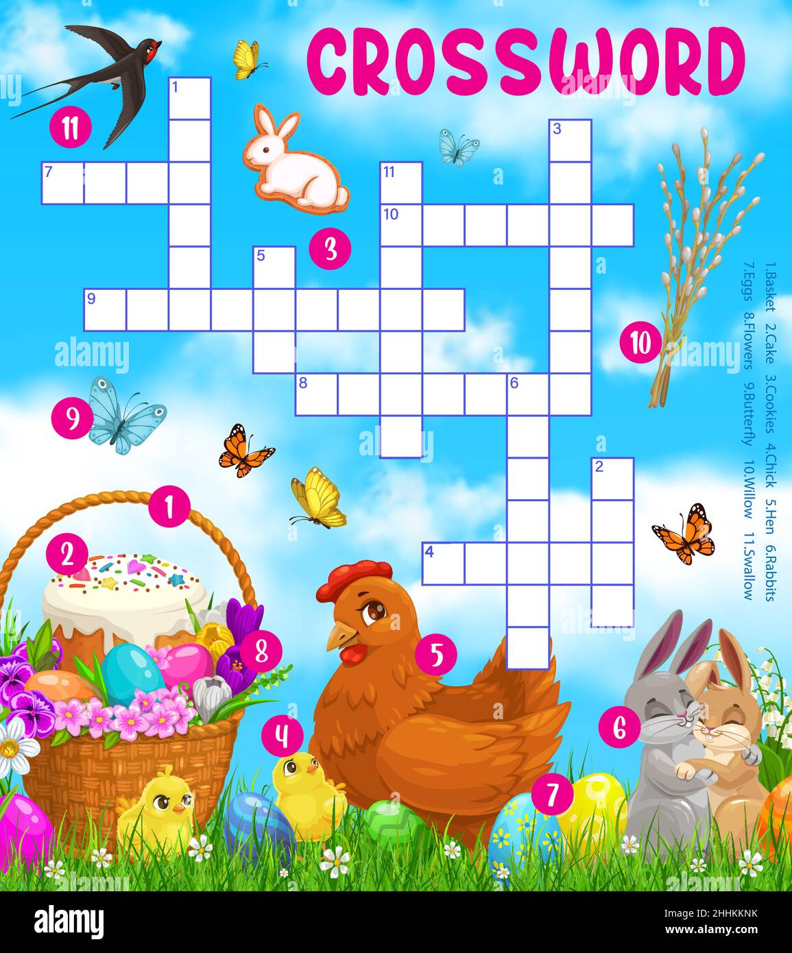 Ostern Urlaub Zeichen Vektor Kreuzworträtsel Spiel Raster. Finden Sie