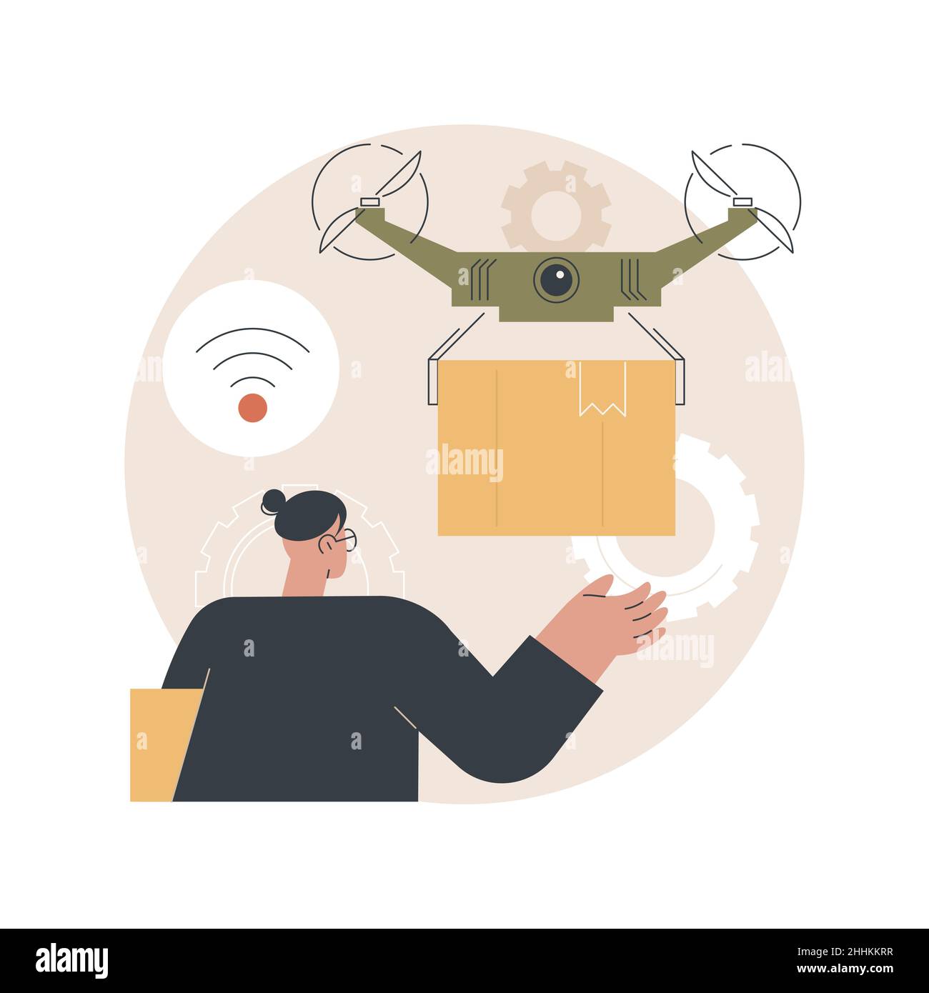 Autonome Lieferung abstrakte Konzept Vektor-Illustration. Drohnenlieferung, kein menschlicher Kontakt, automatisierter Kurierdienst, autonomer Roboter, selbstfahrendes Fahrzeug, Ohne Kurier abstrakte Metapher. Stock Vektor