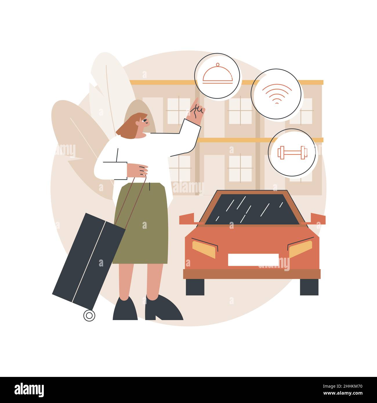 Abbildung des abstrakten Konzepts für den Motel-Service. Highway Motel, Bed & Breakfast Service, Zimmer zu vermieten, Unterkunft, begehbare Hotel, Driver Inn, Kurzzeitunterbringung abstrakte Metapher. Stock Vektor