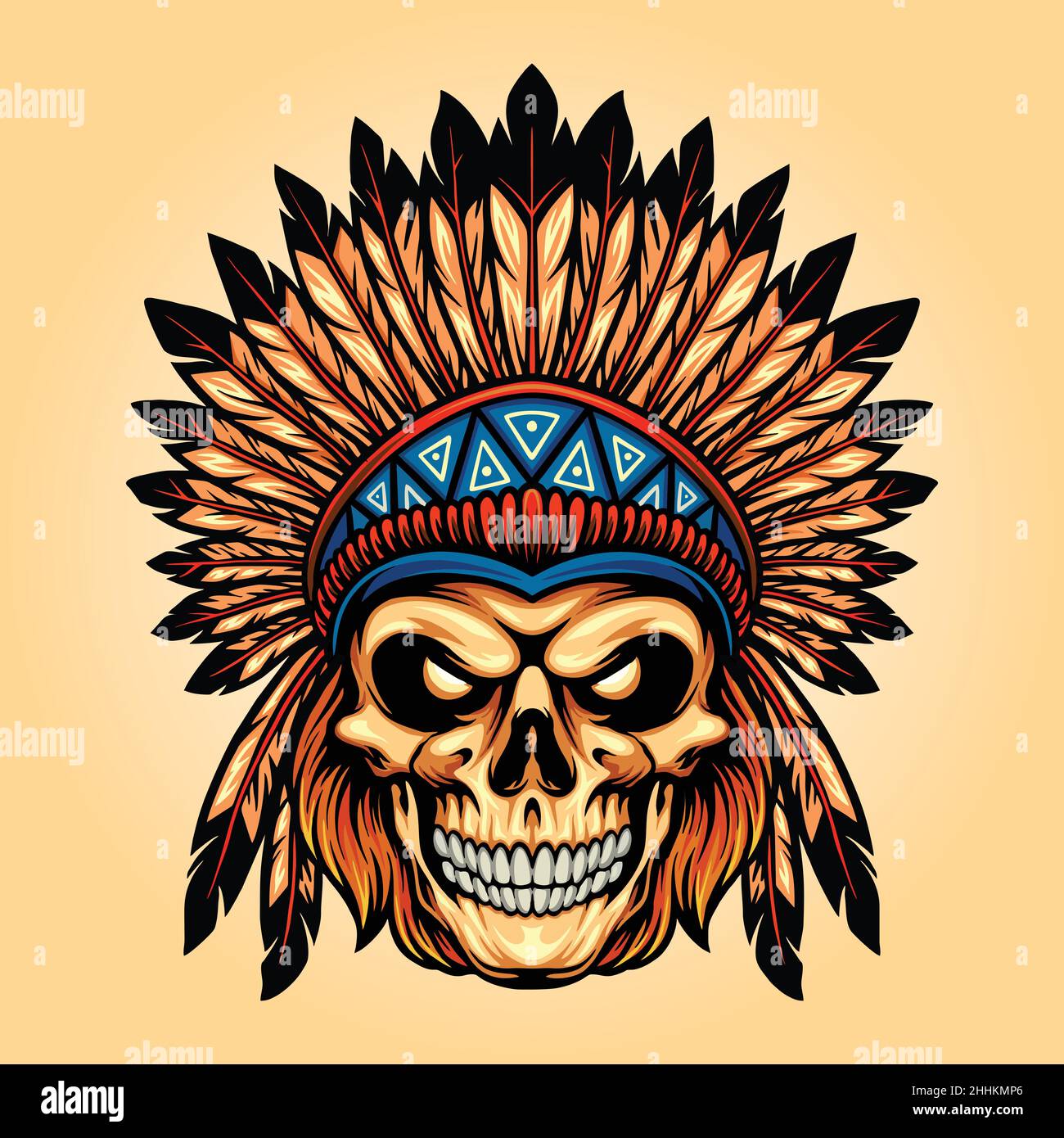 Indian Angry Skull isolierte Vektor-Illustrationen für Ihre Arbeit Logo, Maskottchen Merchandise T-Shirt, Aufkleber und Label-Designs, Poster, Grußkarten Stock Vektor