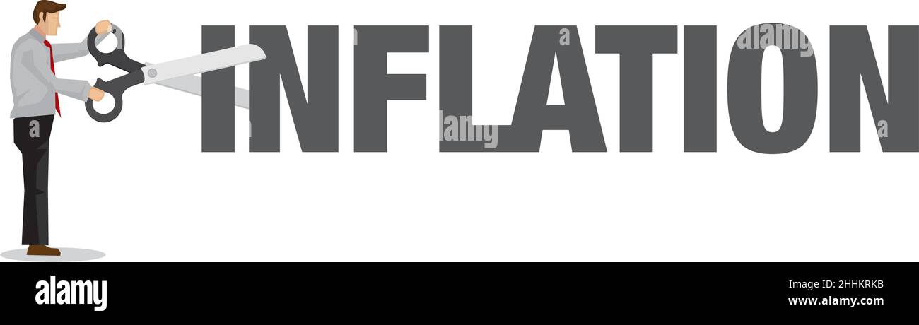 Senkung der Inflation. Vektorgrafiken zeigen Inflation, Kostensenkung und Gewinnverbesserung. Stock Vektor