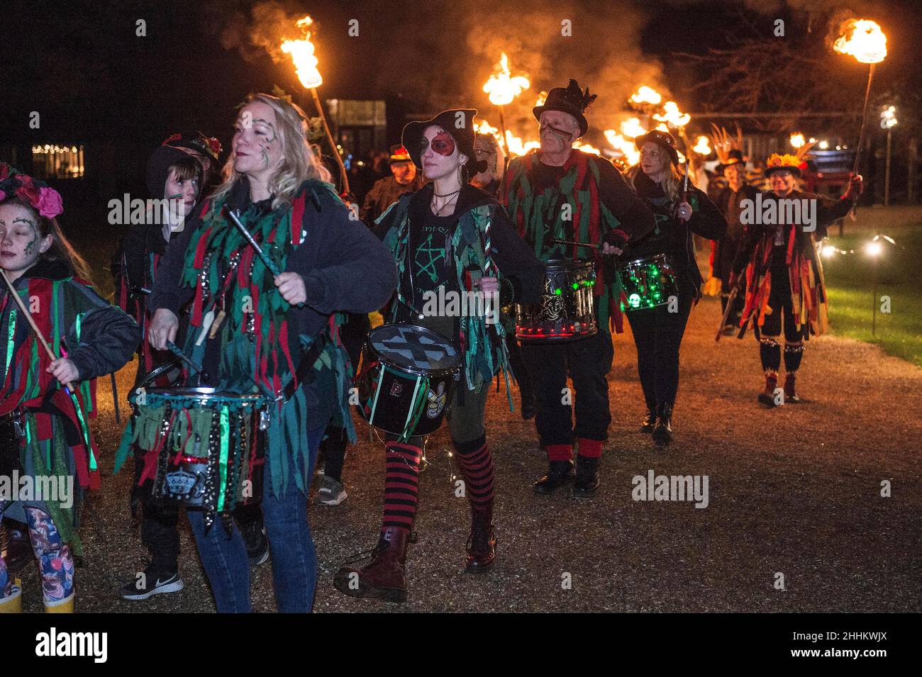 Wassailing im Michelham Priory, Sussex 2022 Segnung der Obstgärten, um