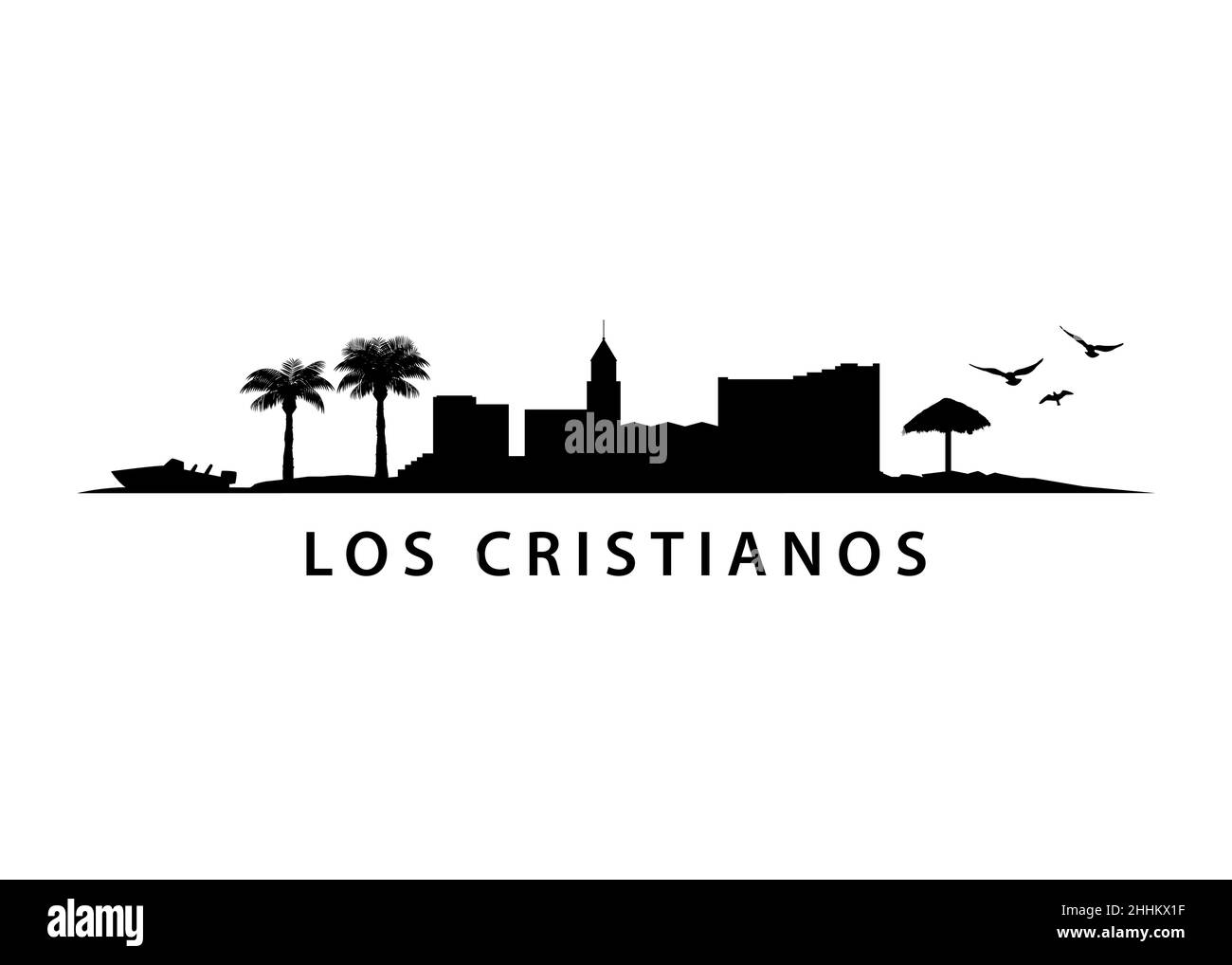 Los Cristianos Skyline | City auf der tropischen spanischen Insel Teneriffa Stock Vektor