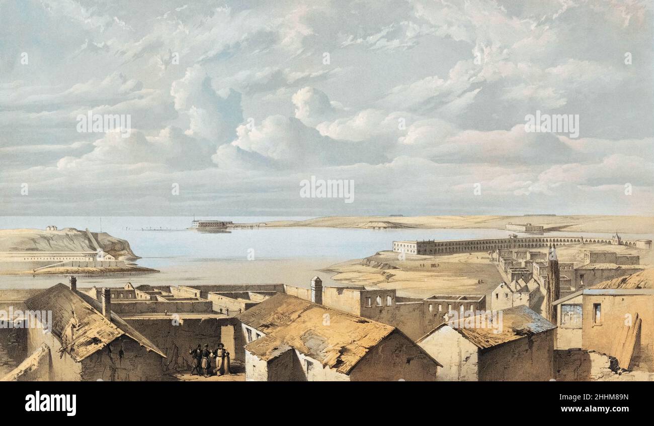 Die Festungen Sankt Nikolaus, Konstantin und Katharina in Sewastopol in 1855 während des Krimkrieges, 1853 - 1856. Nach einem Druck von Vincent Brooks aus dem Jahr 1855 auf einer Zeichnung von Le Marchant Tupper. Stockfoto