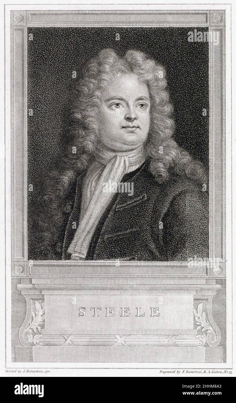 Sir Richard Steele, 1672 - 1729. Englischer Essayist, Dramatiker und Staatsmann. Nach einem Stich von Francesco Bartolozzi nach einem Werk von Jonathan Richardson. Stockfoto