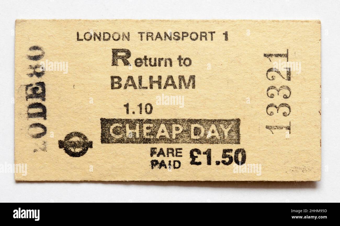 Vintage 1980s London Transport Railway Ticket - Balham Stockfoto