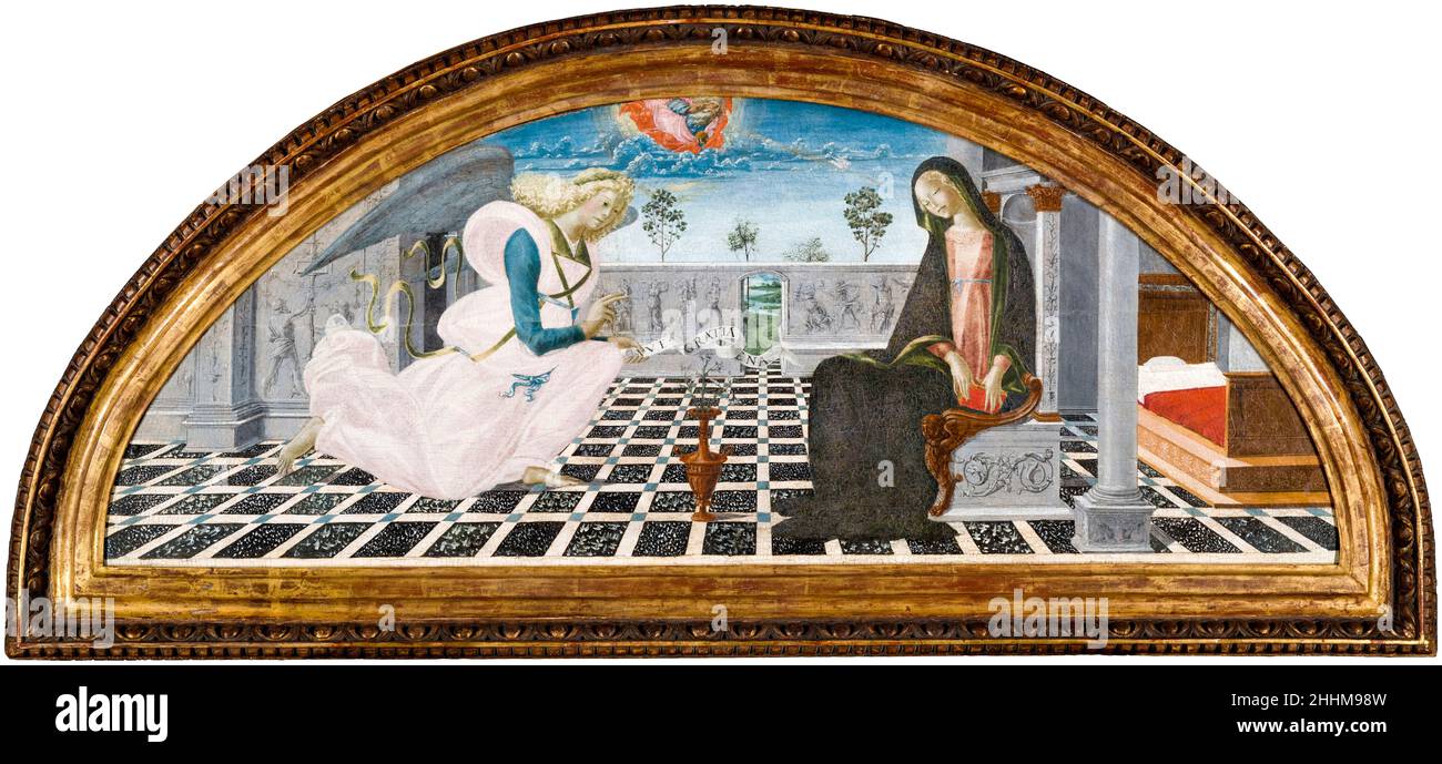 Die Verkündigung, Gemälde aus dem 15th. Jahrhundert von Neroccio de’ Landi, um 1480 Stockfoto