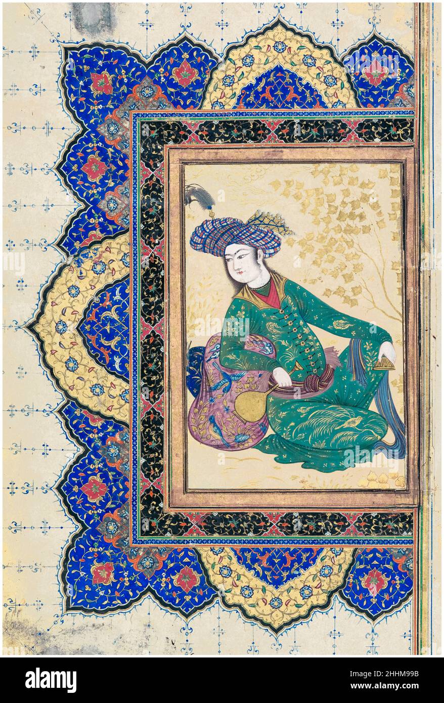 Liegender Courtier, Aquarell von Riza Abbasi (Stil von), 1565-1635 Stockfoto