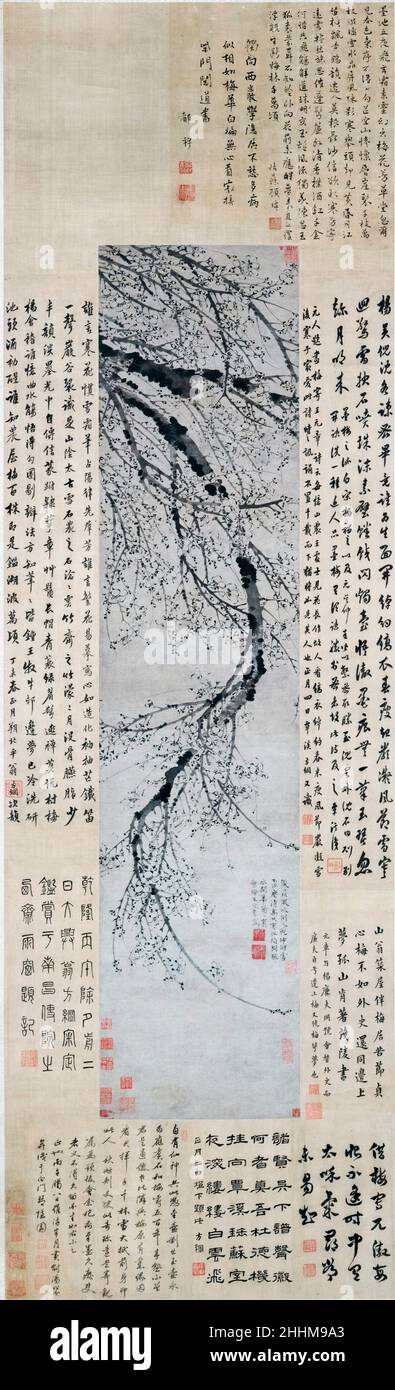 Tintenpflaume, chinesische hängende Schriftrolle aus dem 14th. Jahrhundert von Wang Mian, 1350-1359 Stockfoto
