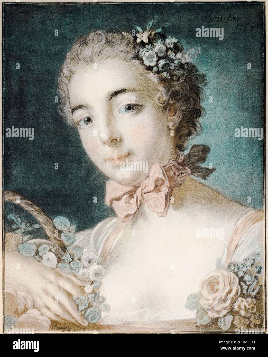 Tête de Flore (Leiter der Flora), Porträtzeichnung von Louis-Marin Bonnet, nach Francois Boucher, 1769 Stockfoto