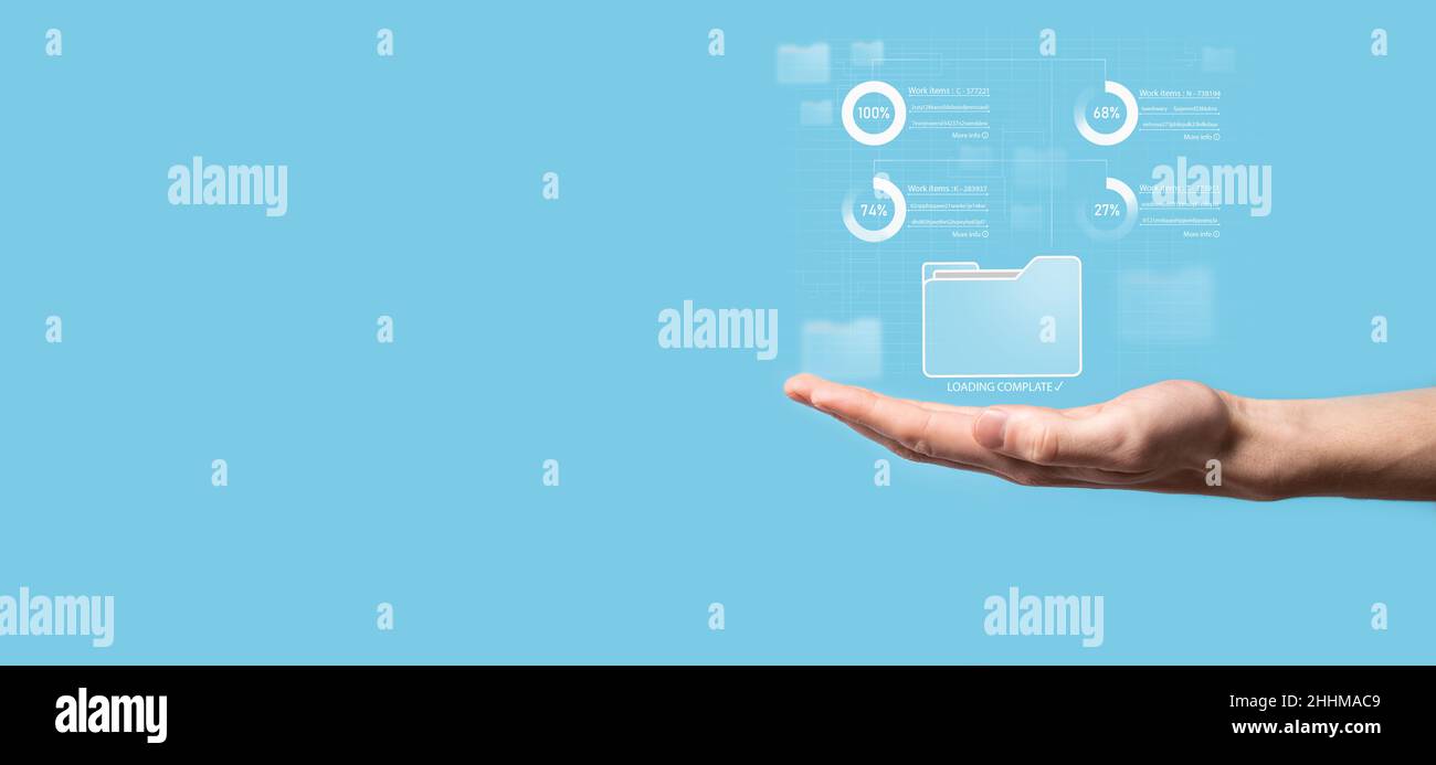 Business-Entwickler Hand mit Board-Framework auf virtuellen modernen Computer zeigt Innovation Agile Software-Entwicklung Lean Projektmanagement-Tool fa Stockfoto