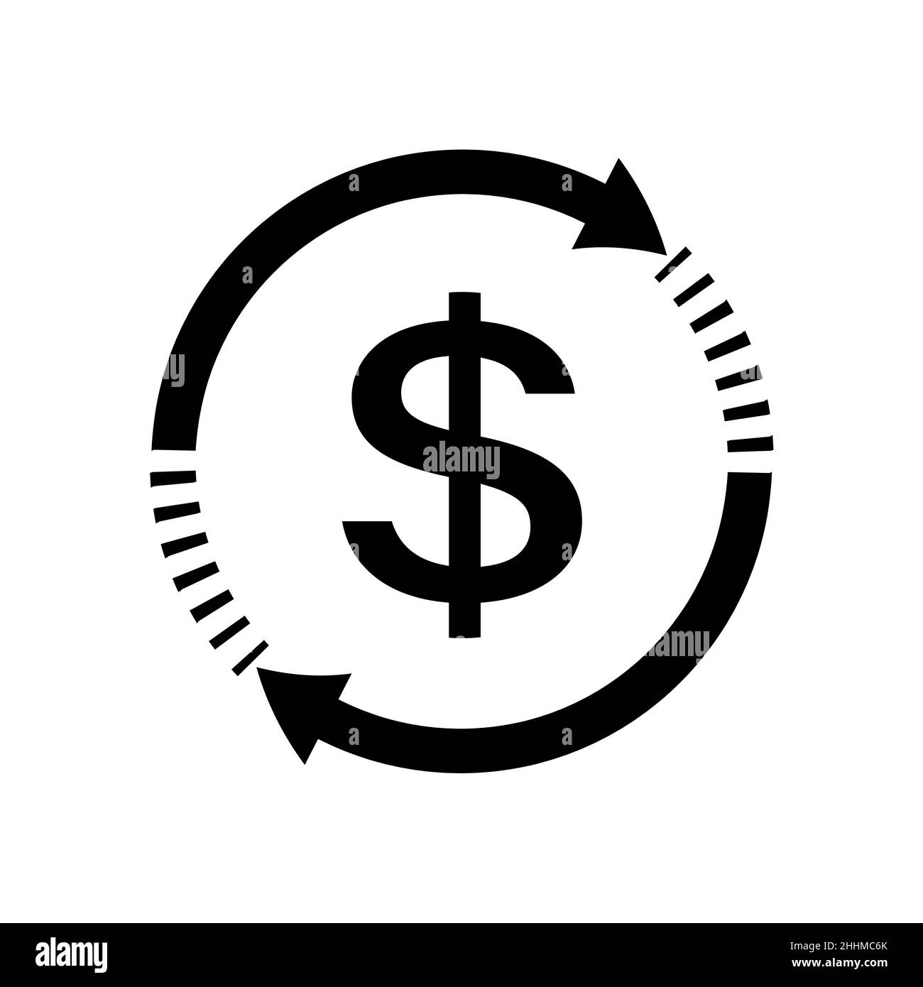 Cashback-Service-Konzept. Geldsymbol in flachem Stil, isoliert auf weißem Hintergrund. Geldwechsel Dollar-Zeichen einfaches Banking, Kreditkarte, Symbol in BL Stock Vektor