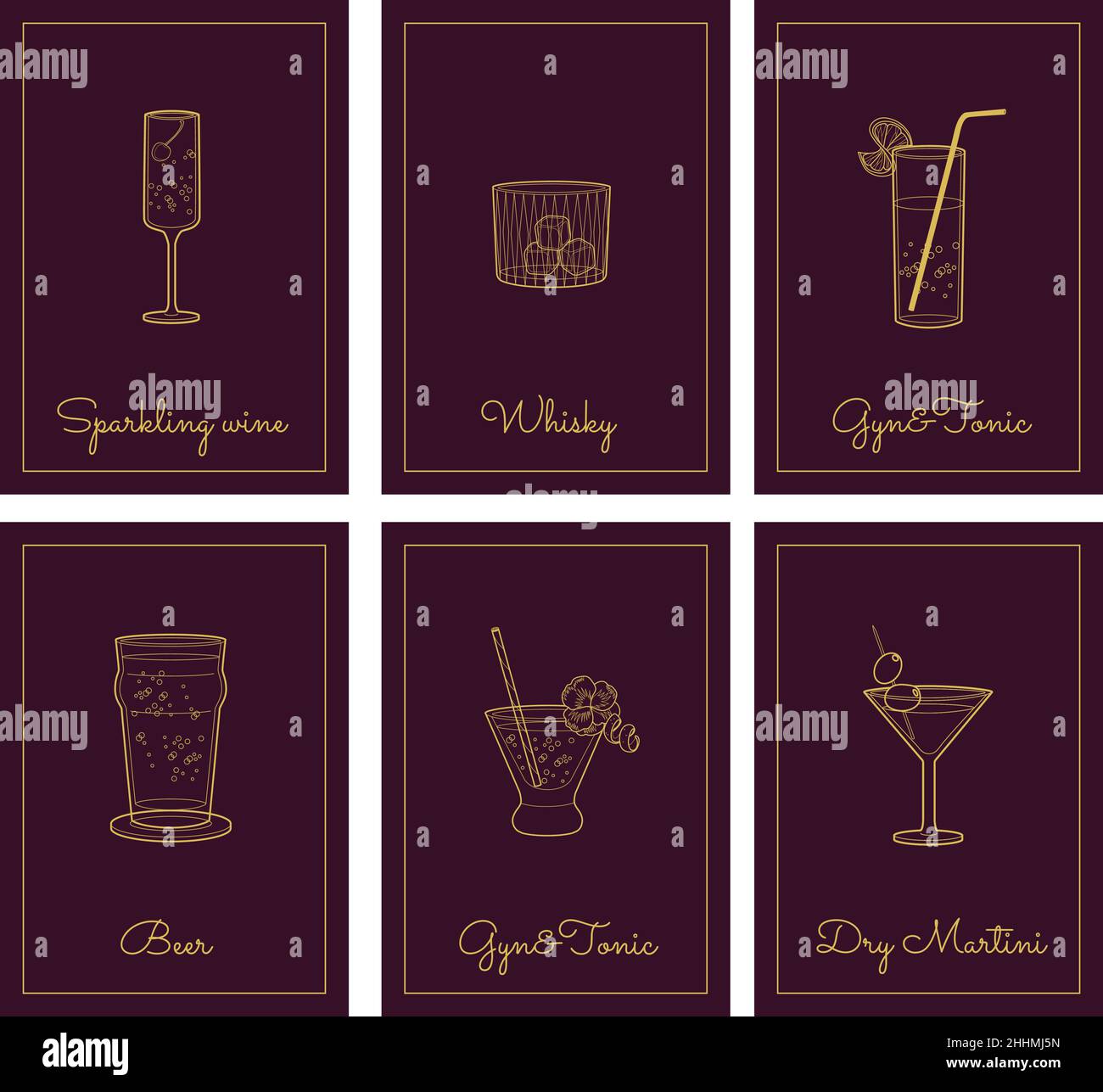 Vektor-Set von Alkohol Getränke Linie Kunst Illustration Stock Vektor