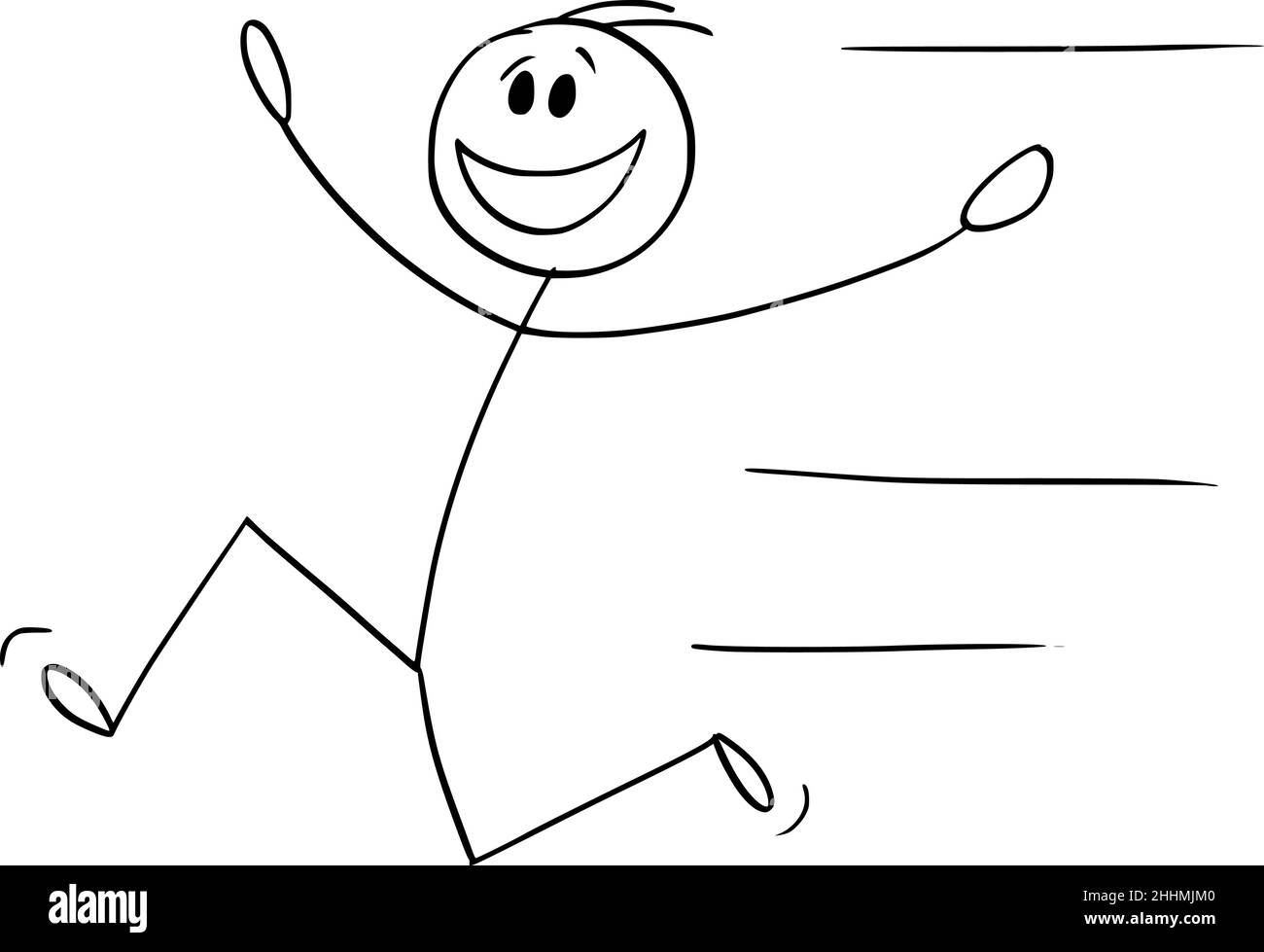 Glücklich lächelnde Person läuft mit offenen Armen , Vektor Cartoon Stick Abbildung Stock Vektor