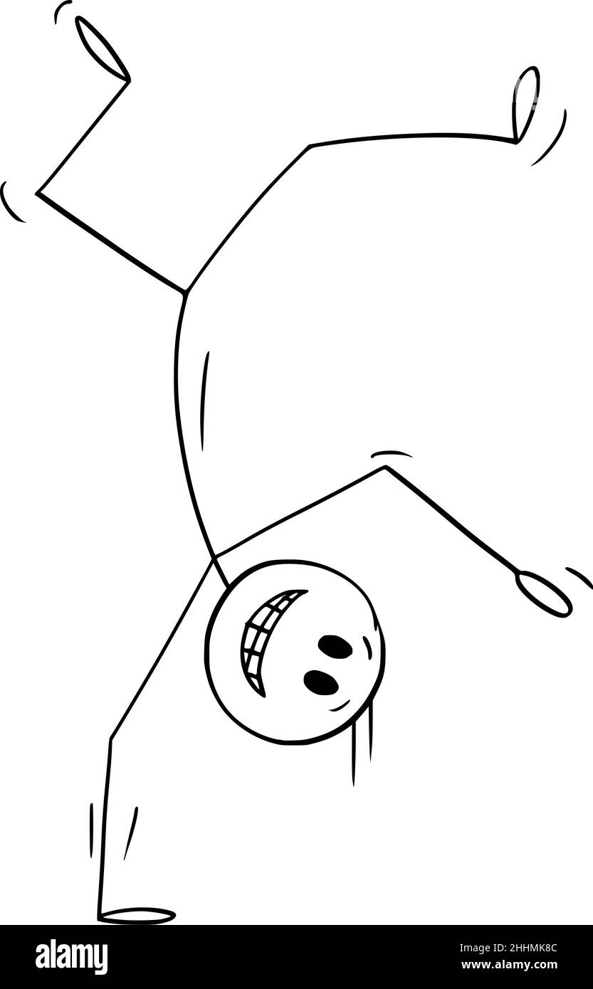 Acrobat oder Break Dancer stehen auf der Hand, Vektor Cartoon Stick Abbildung Stock Vektor