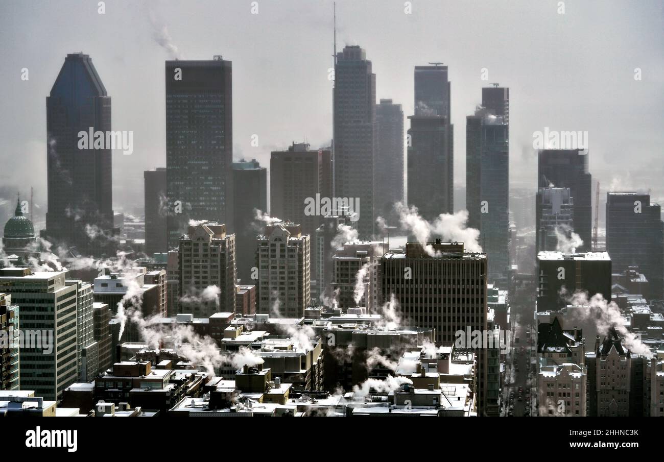Stadt Montreal, Quebec während einer kalten Winterwelle. Stockfoto