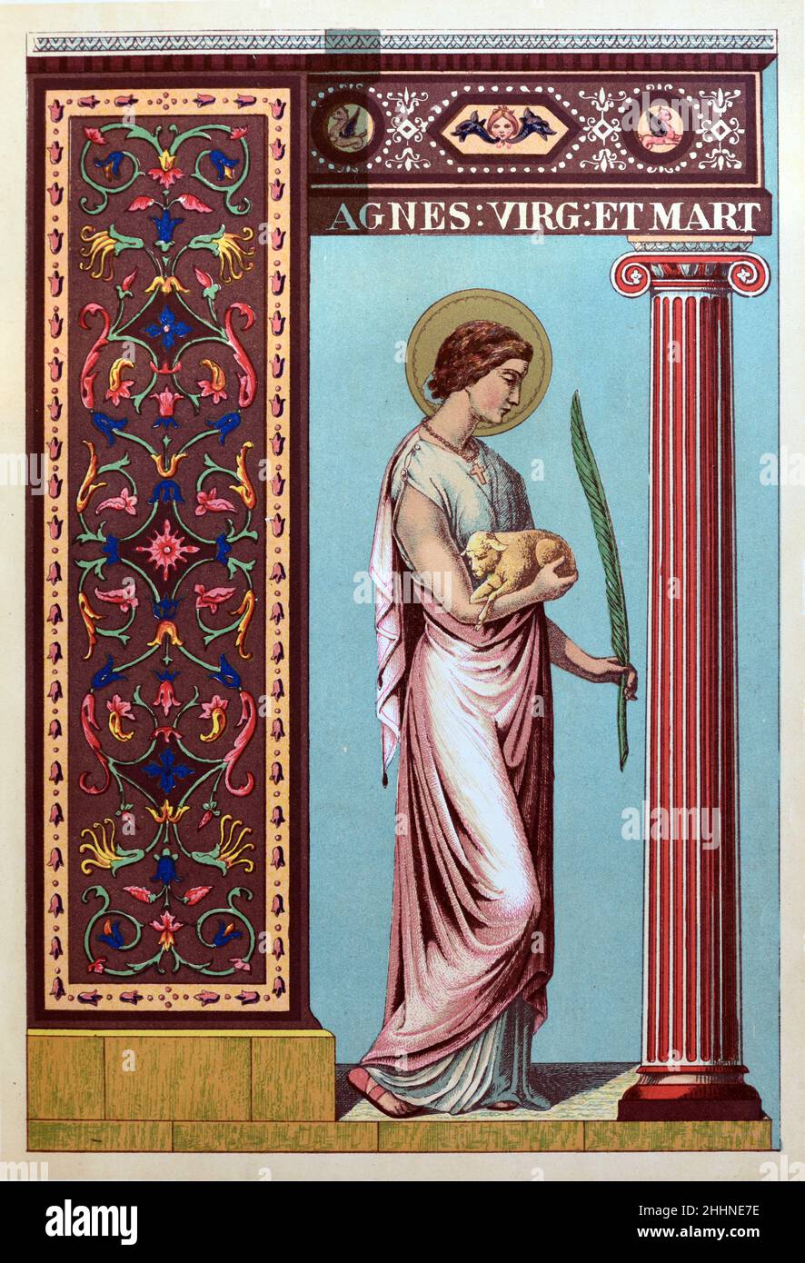 Porträt der heiligen Agnes von Rom (C291-C304) Märtyrerin der Jungfrau. Chromolithographie von 1887 Edition von Butlers Leben der Heiligen. Stockfoto