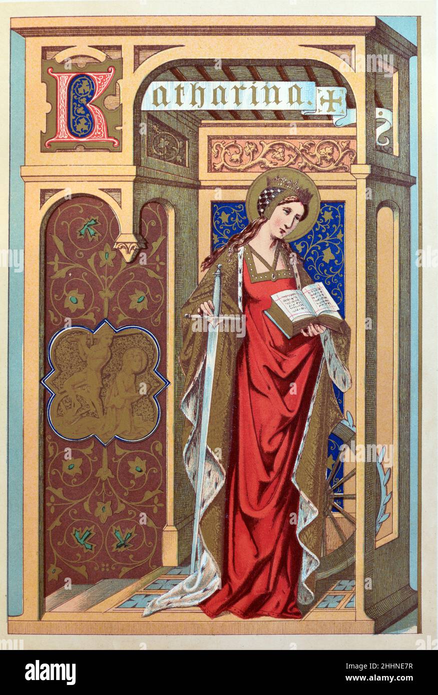 Heilige Katharina von Alexandria (c287-C305) Märtyrerin und Jungfrau Alexandria Ägypten. Chromolithographie von 1887 Edition von Butlers Leben der Heiligen. Stockfoto