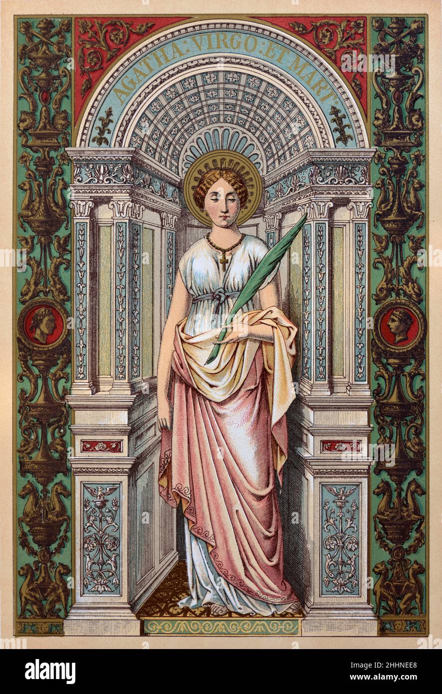 Heilige Agatha von Sizilien (c231-251) Heilige & Jungfrau Märtyrerin. Chromolithographie von 1887 Edition von Butlers Leben der Heiligen. Stockfoto
