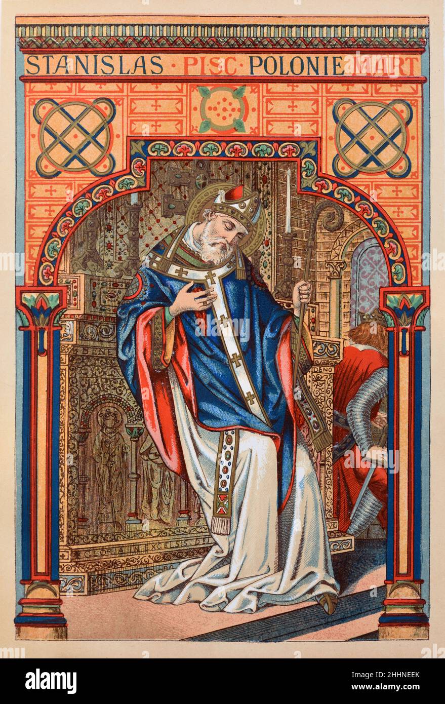 St. Stanislaus von Szczepanow (1030-1079) Polnischer Bischof von Krakau Polen. Chromolithographie von 1887 Edition von Butlers Leben der Heiligen. Stockfoto