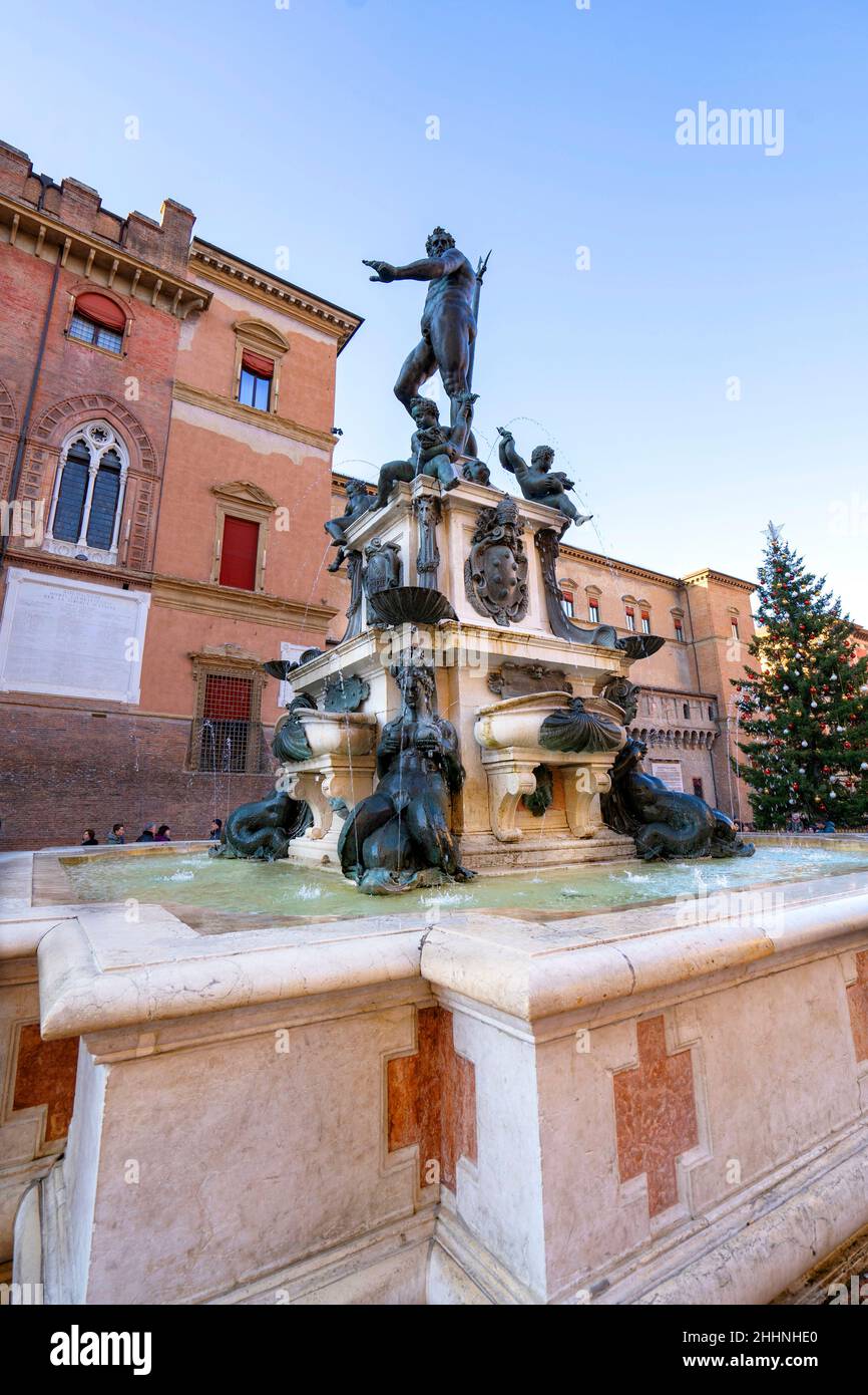 Stadtbild, Altstadt, Piazza del Nettuno, Neptunbrunnen, Bologna Emilia Romagna, Italien, Europa Stockfoto