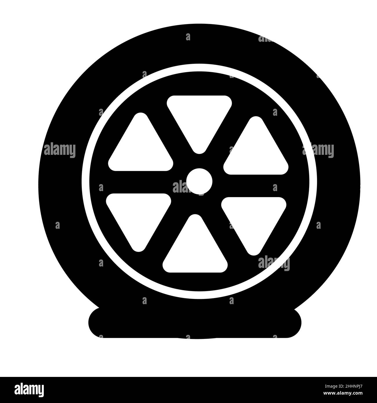 Symbol für Reifenpanne auf weißem Hintergrund. Reifenschild mit Reifenpanne. Flacher Stil. Stockfoto