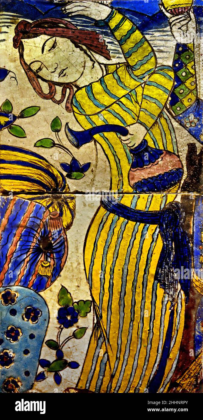 Fliesen Ende 16th Jahrhundert n. Chr. Iran, Dekoration klare Verglasung. ( Museo d'Arte Orientale Torino ) Stockfoto