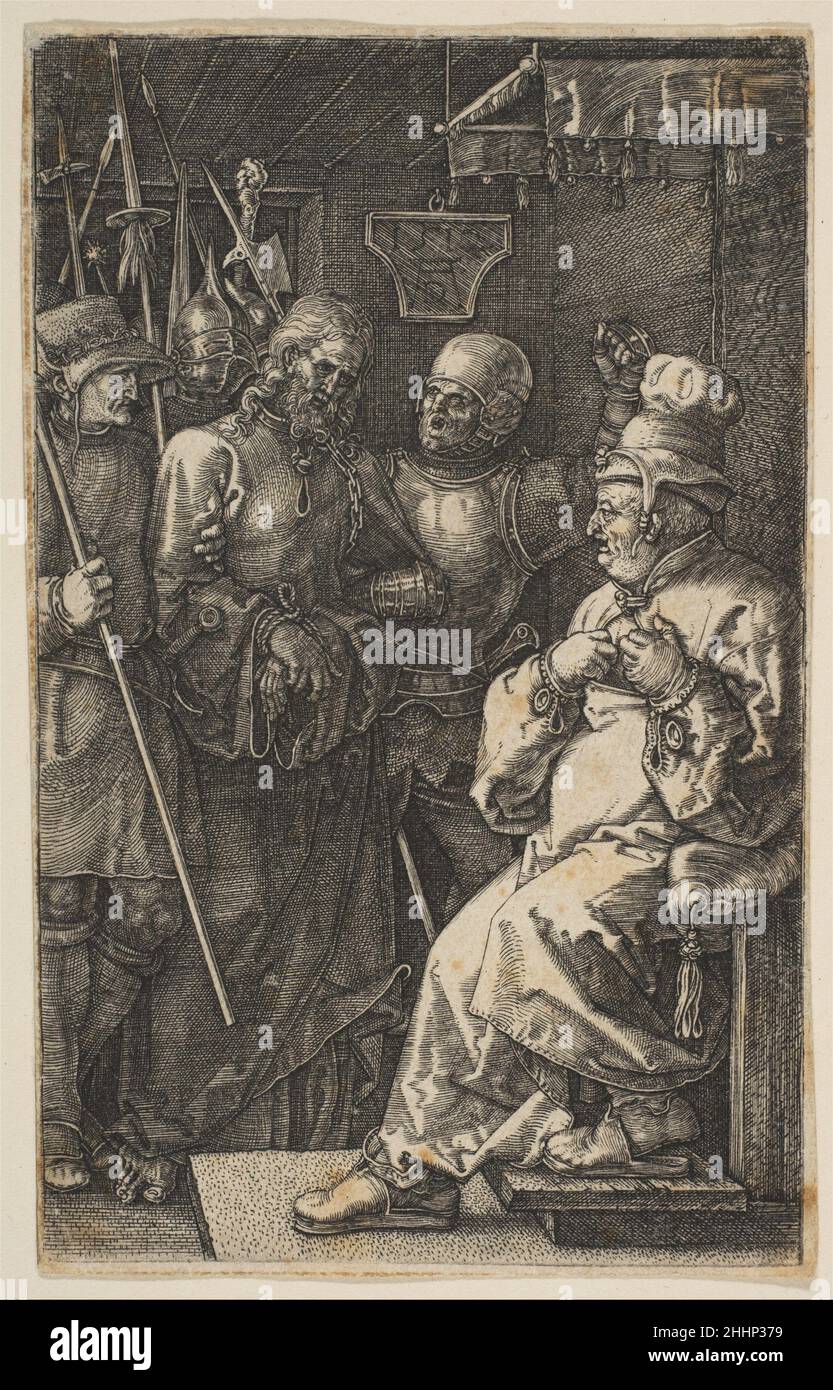 Christus vor Kaiphas, aus der Passion 1512 Albrecht Dürer Deutsch. Christus vor Kaiphas, aus der Passion. Albrecht Dürer (Deutsch, Nürnberg 1471–1528 Nürnberg). 1512. Gravur. Ausdrucke Stockfoto