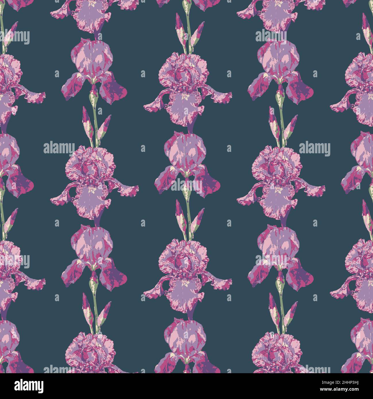 Vektor nahtloses Muster mit Irisblüten. Design mit schönen Blumen. Stock Vektor